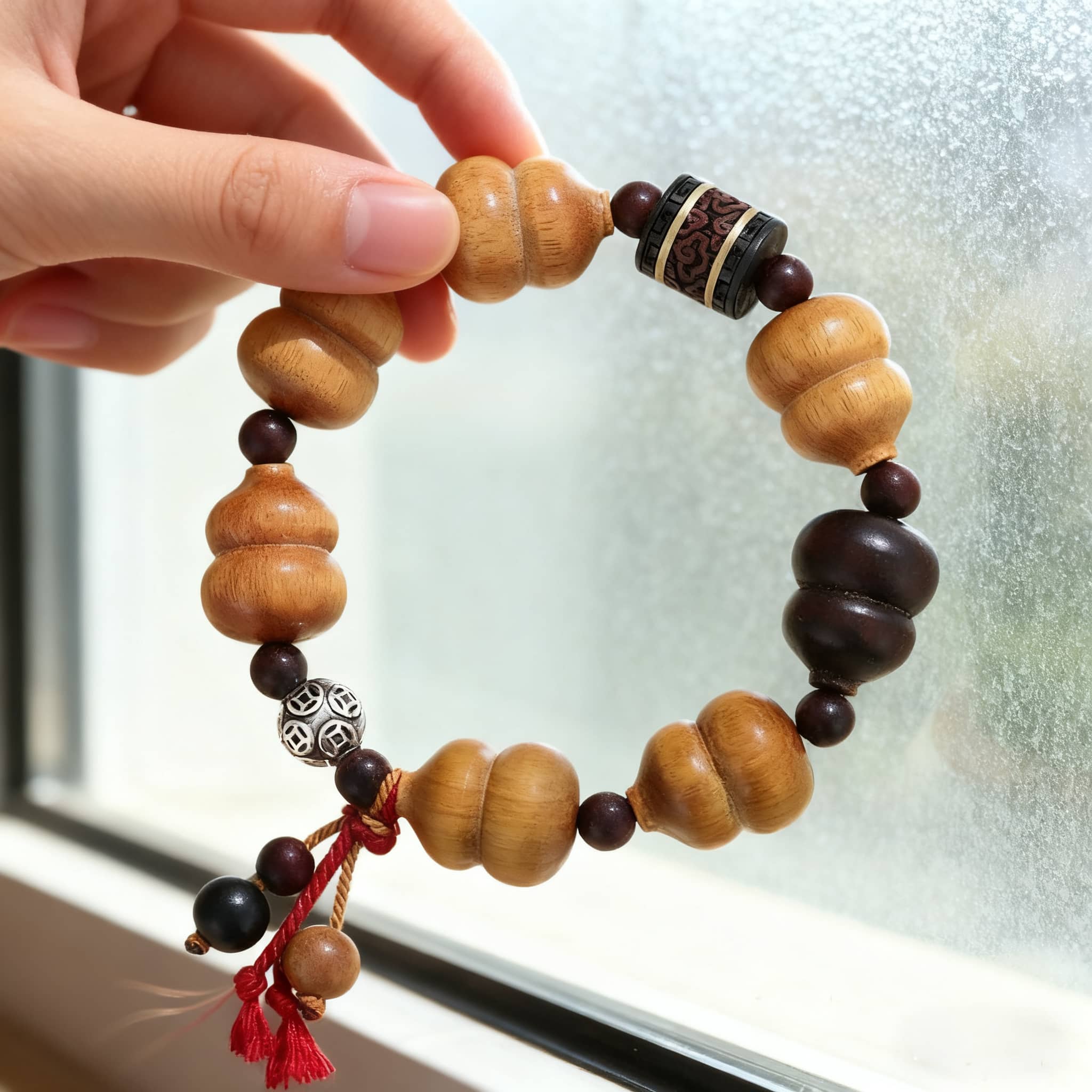 Calm Bracelet by 5 Senses, a unique emotional balance wrist accessory made of natural wooden beads