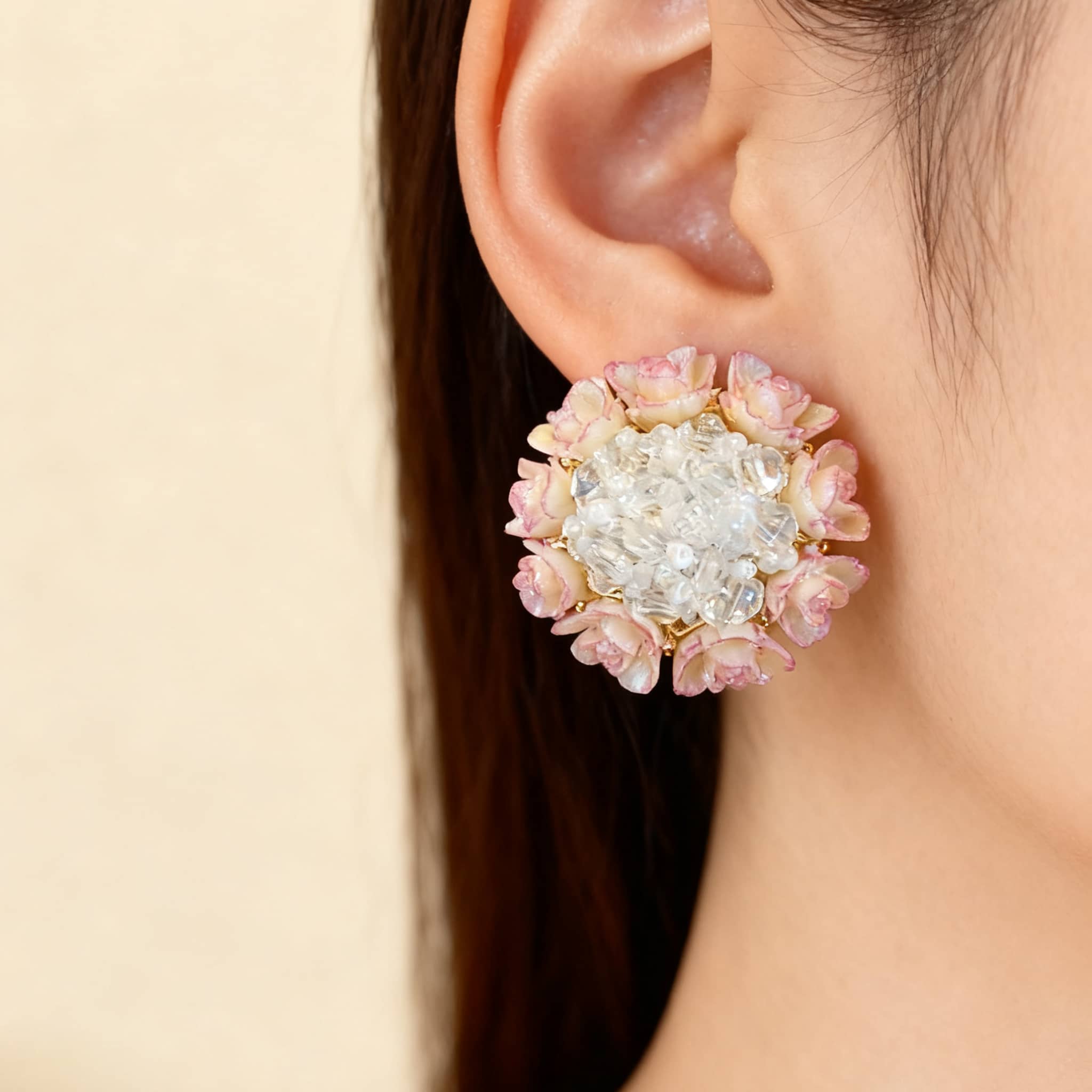 Floral bead stud earrings featuring colorful flowers and intricate bead details for a charming look