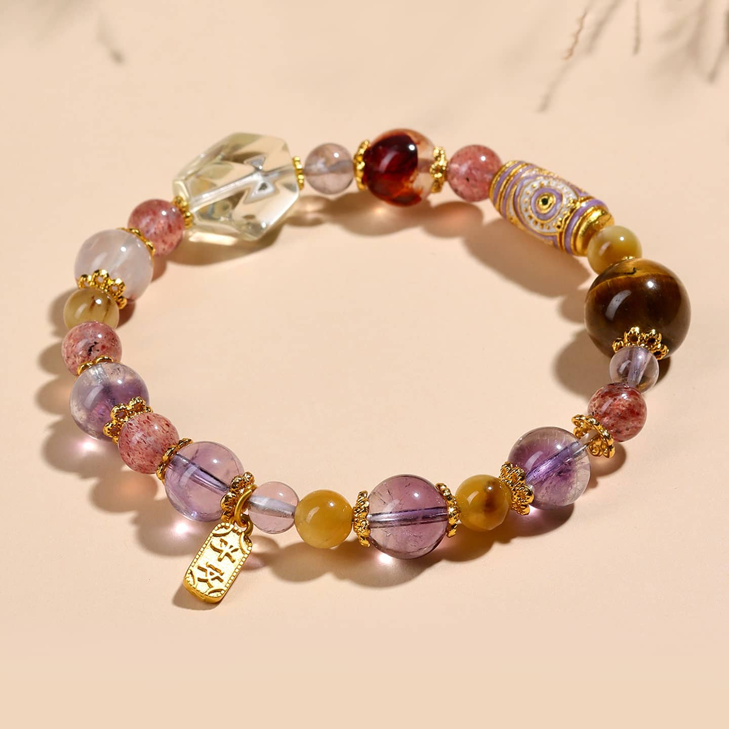 Anxious — Fiery Harmony · Nine-Purple Crystal Multi-Gem Bracelet