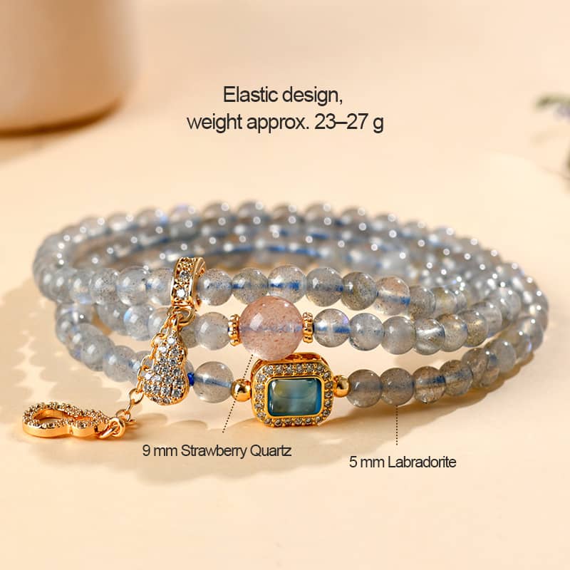Anxious — Triple Harmony · Labradorite & Strawberry Crystal Bracelet