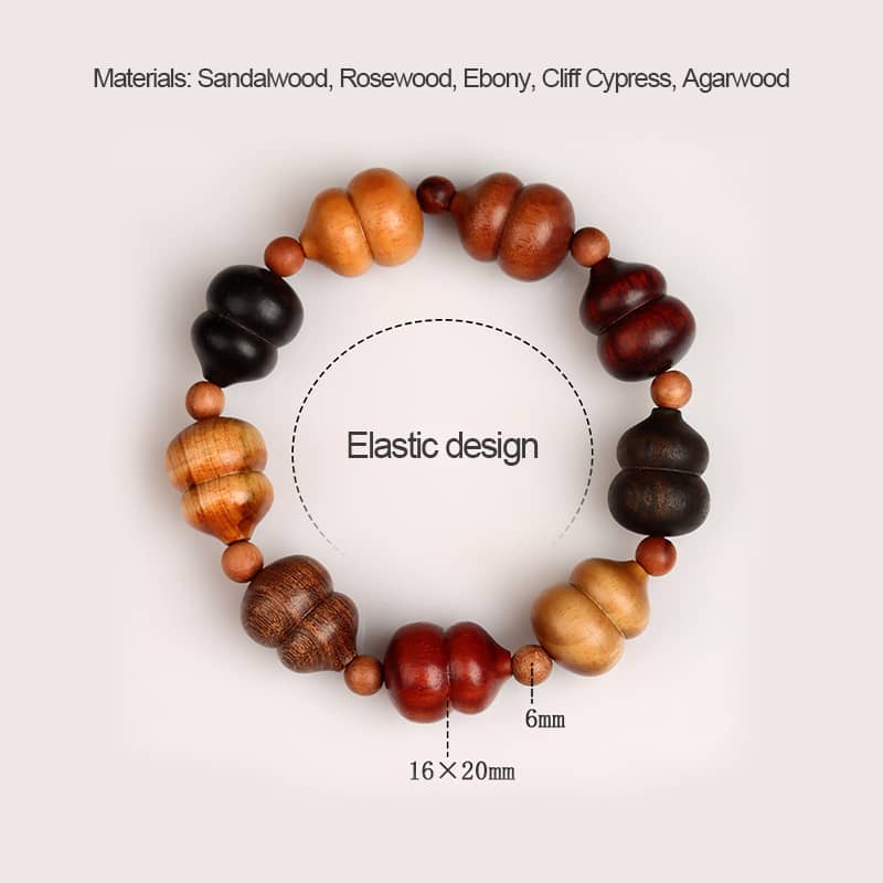 Calm — Serene Harvest · Sandalwood & Multi-Gem Gourd Bracelet