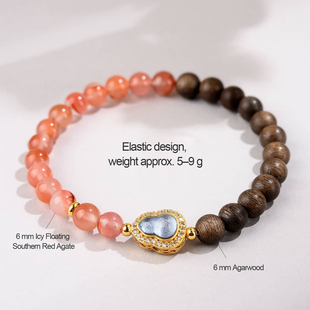 Calm — Flowing Harmony · Natural Ice-Drift Red Agate & Sandalwood Gourd Bracelet