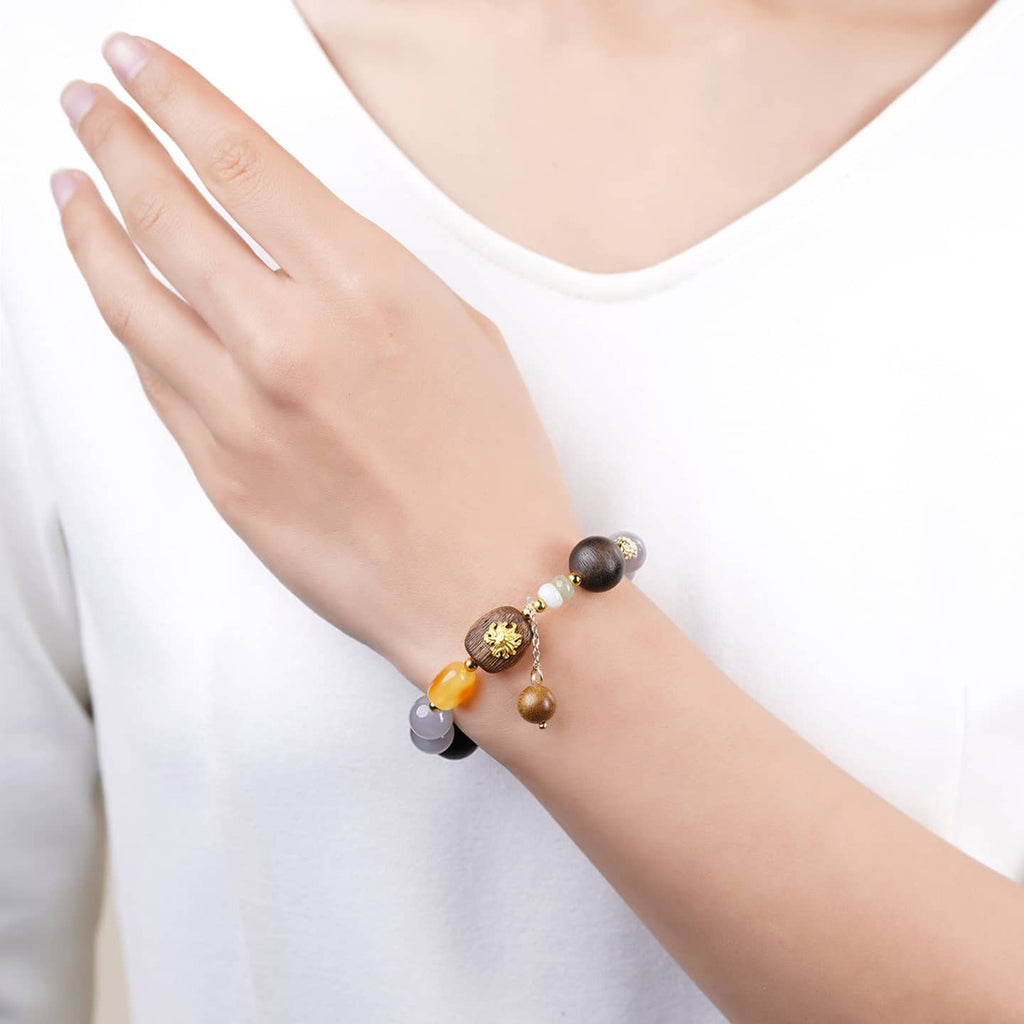 Calm — Quiet Stone · Natural Smoky Hetian Jade & Sandalwood Bracelet