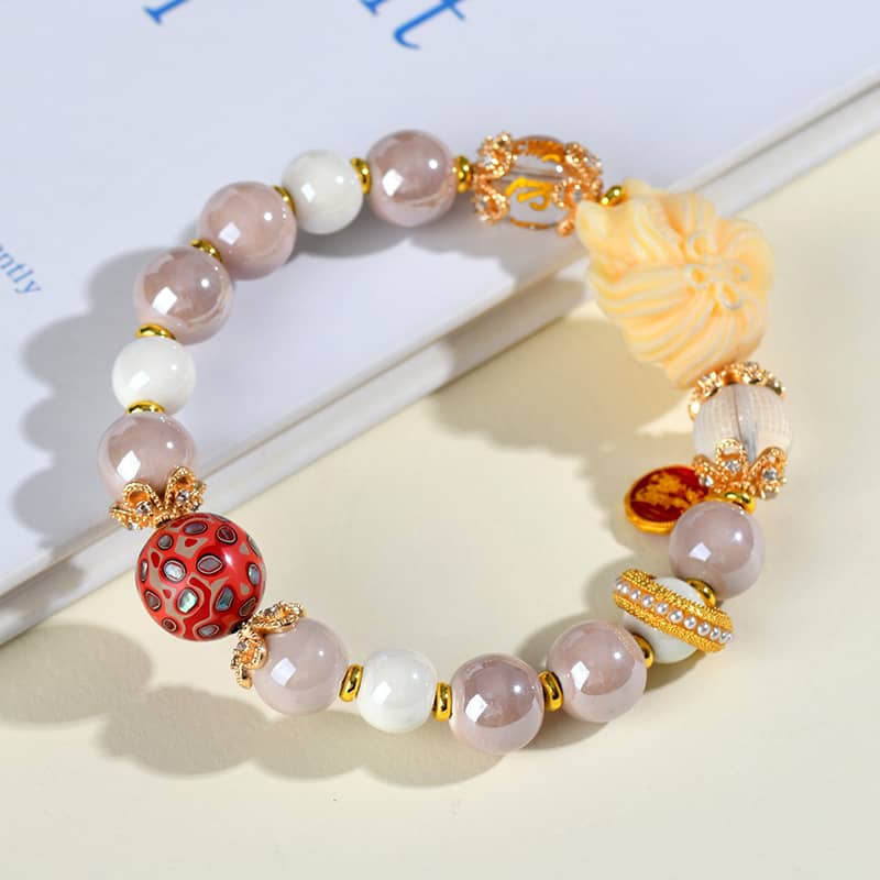 Anxious — Whispering Spirit · Ceramic & Lacquer Beads Nine-Tail Fox Bracelet