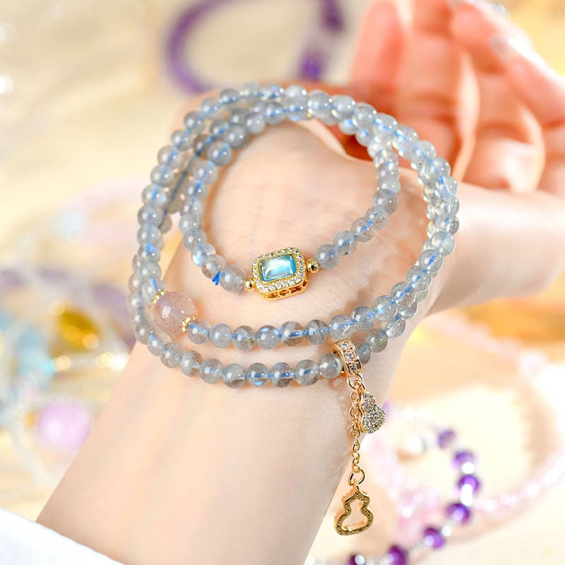 Anxious — Triple Harmony · Labradorite & Strawberry Crystal Bracelet