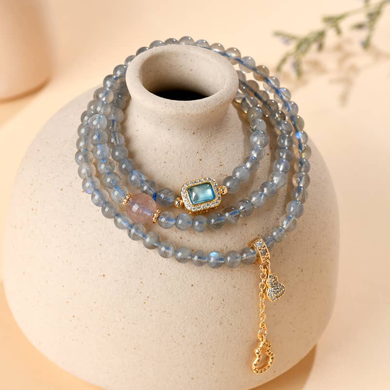 Anxious — Triple Harmony · Labradorite & Strawberry Crystal Bracelet