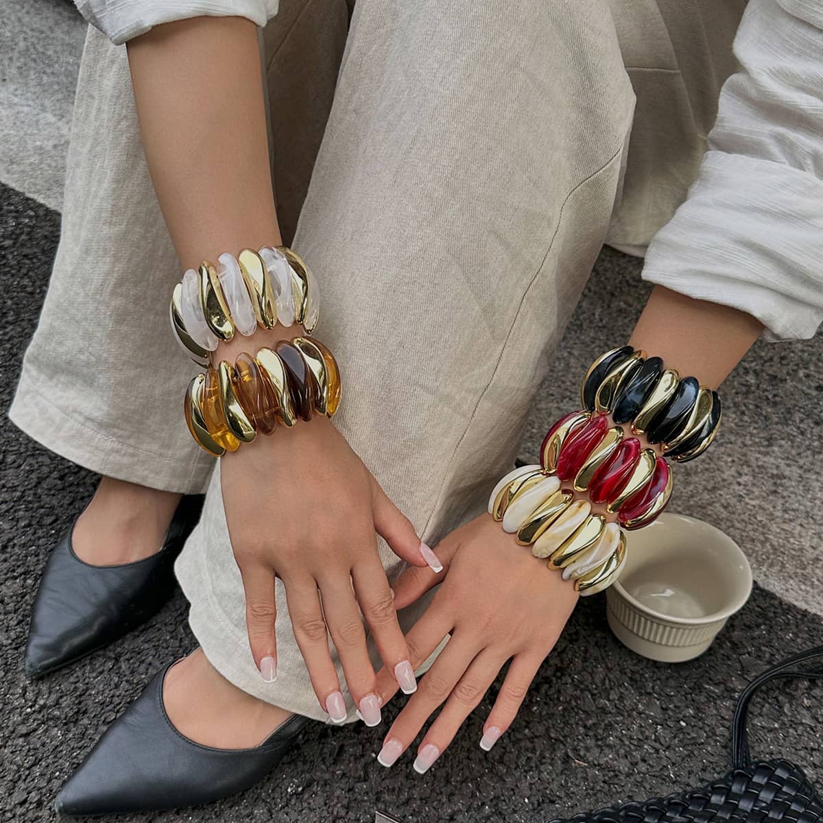 Angry — Chromatic Release · Gold & Resin Elastic Bracelet