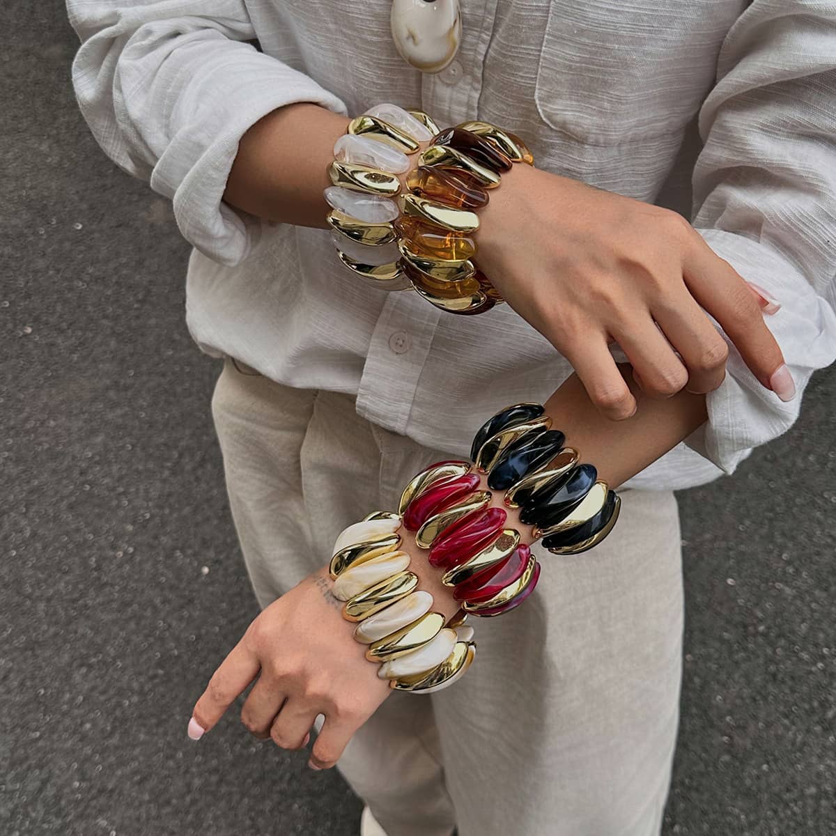 Angry — Chromatic Release · Gold & Resin Elastic Bracelet