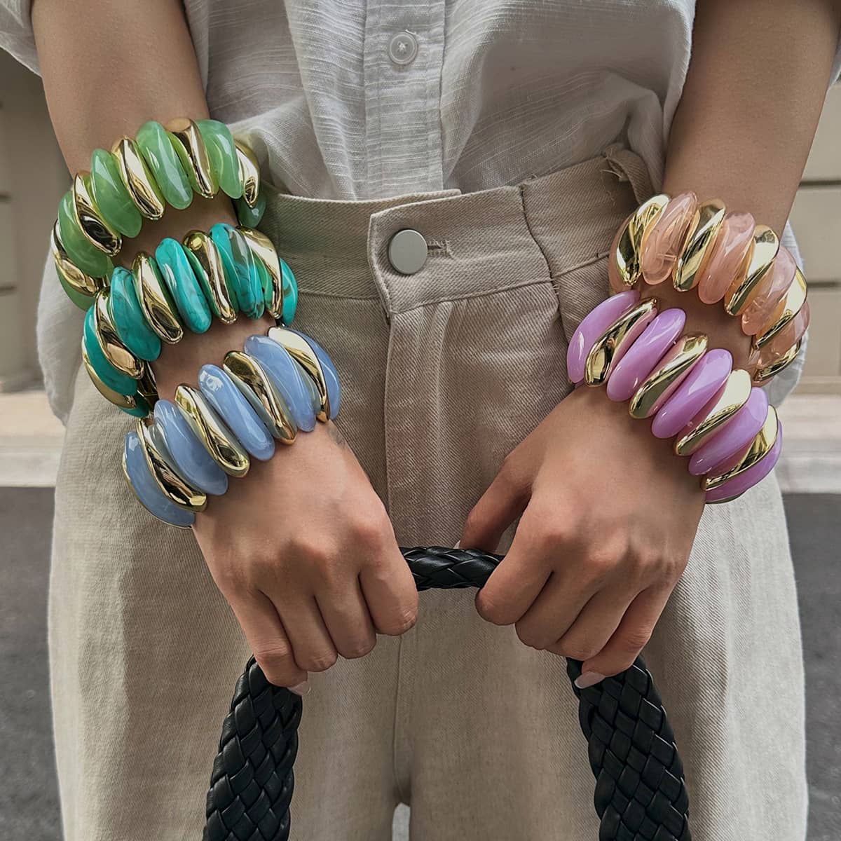 Angry — Chromatic Release · Gold & Resin Elastic Bracelet