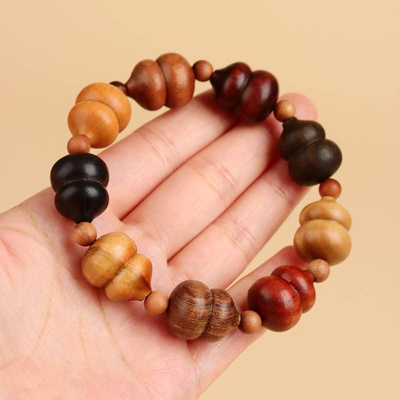 Calm — Serene Harvest · Sandalwood & Multi-Gem Gourd Bracelet
