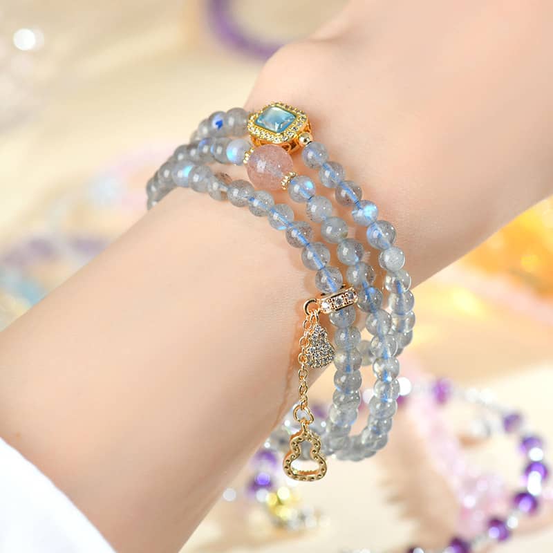 Anxious — Triple Harmony · Labradorite & Strawberry Crystal Bracelet