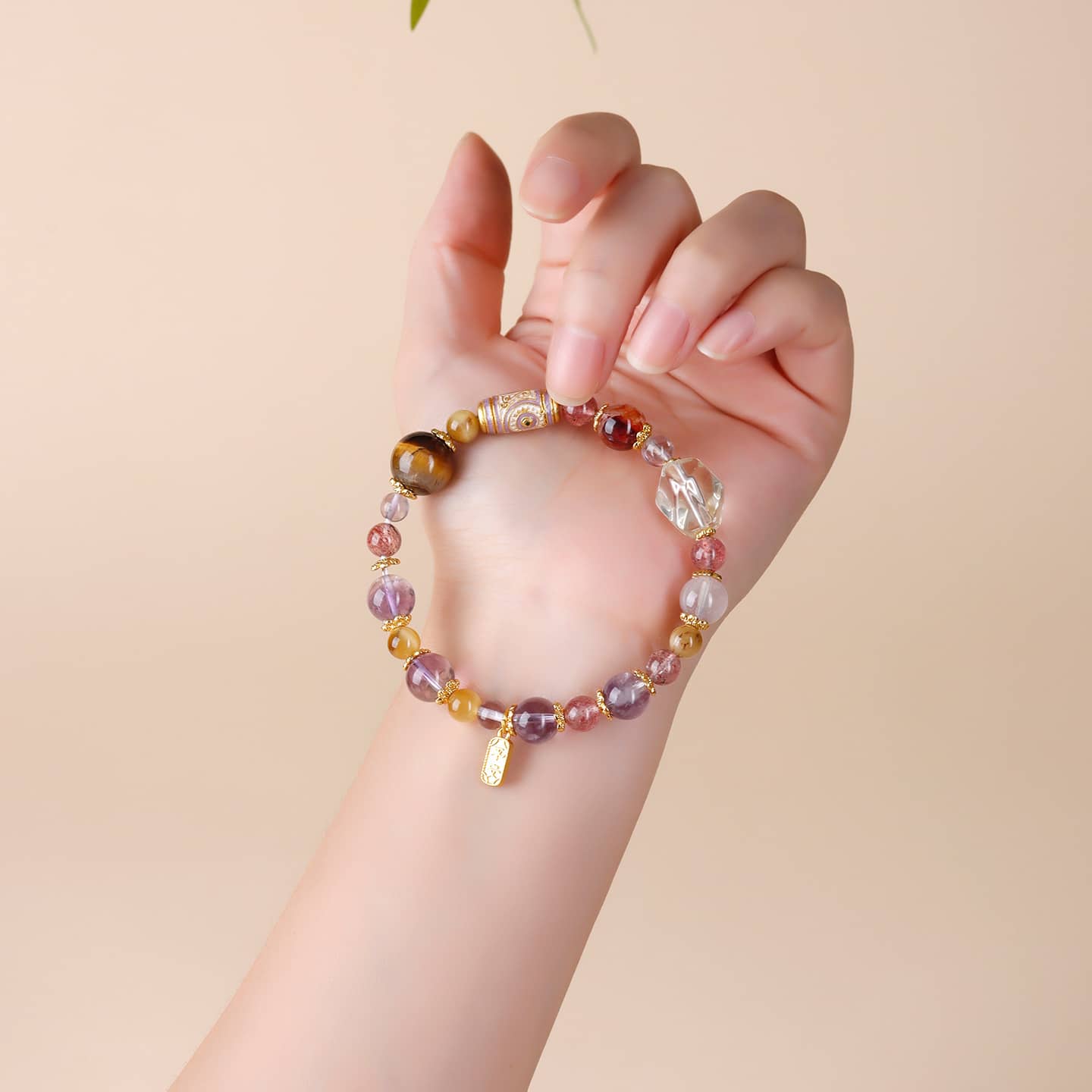 Anxious — Fiery Harmony · Nine-Purple Crystal Multi-Gem Bracelet