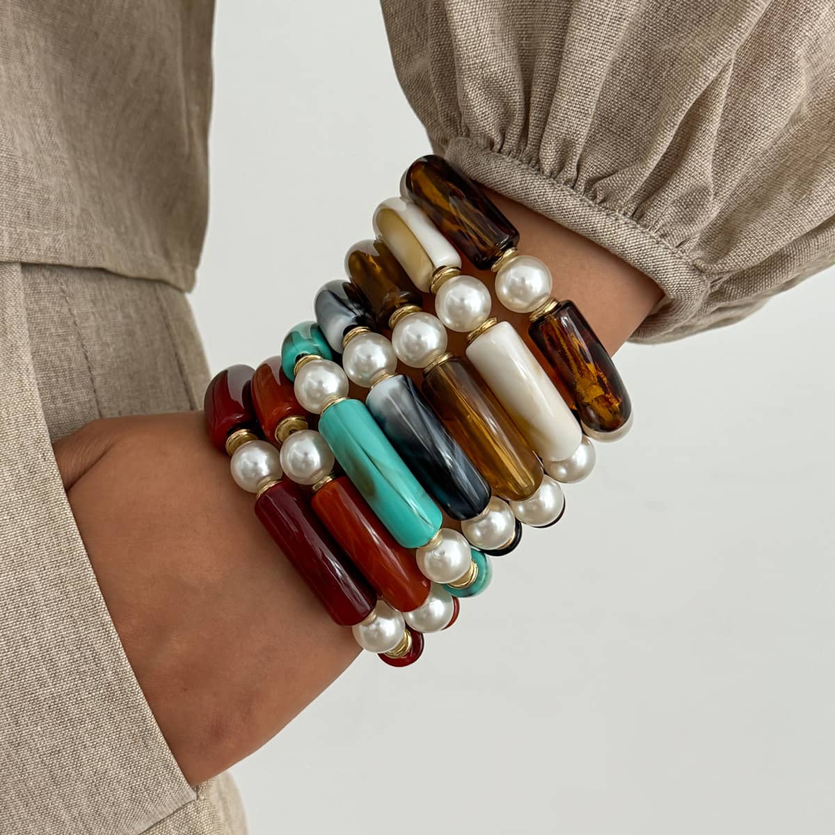 Angry — Softened Tension · Marbled Resin & Pearl Elastic Bracelet