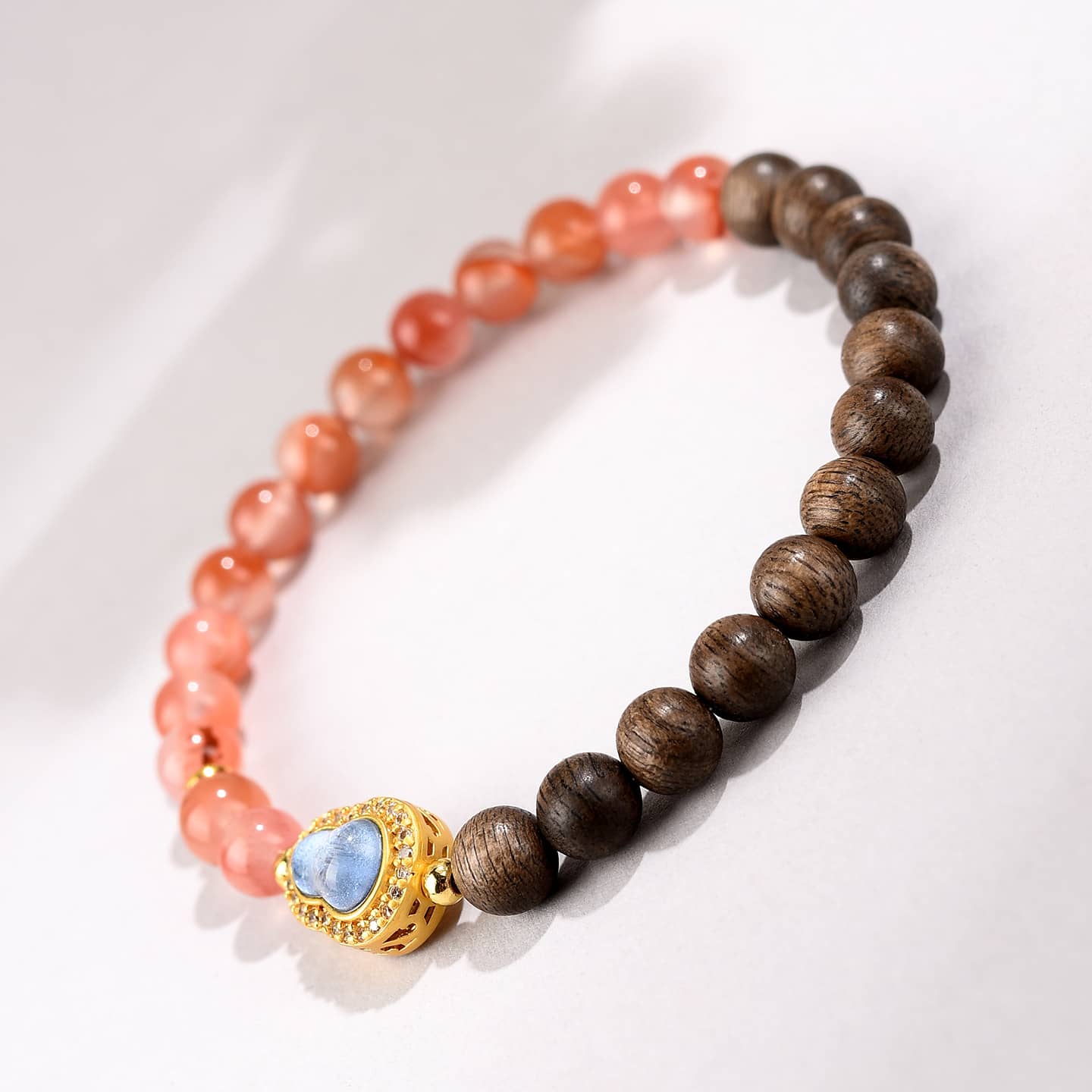 Calm — Flowing Harmony · Natural Ice-Drift Red Agate & Sandalwood Gourd Bracelet