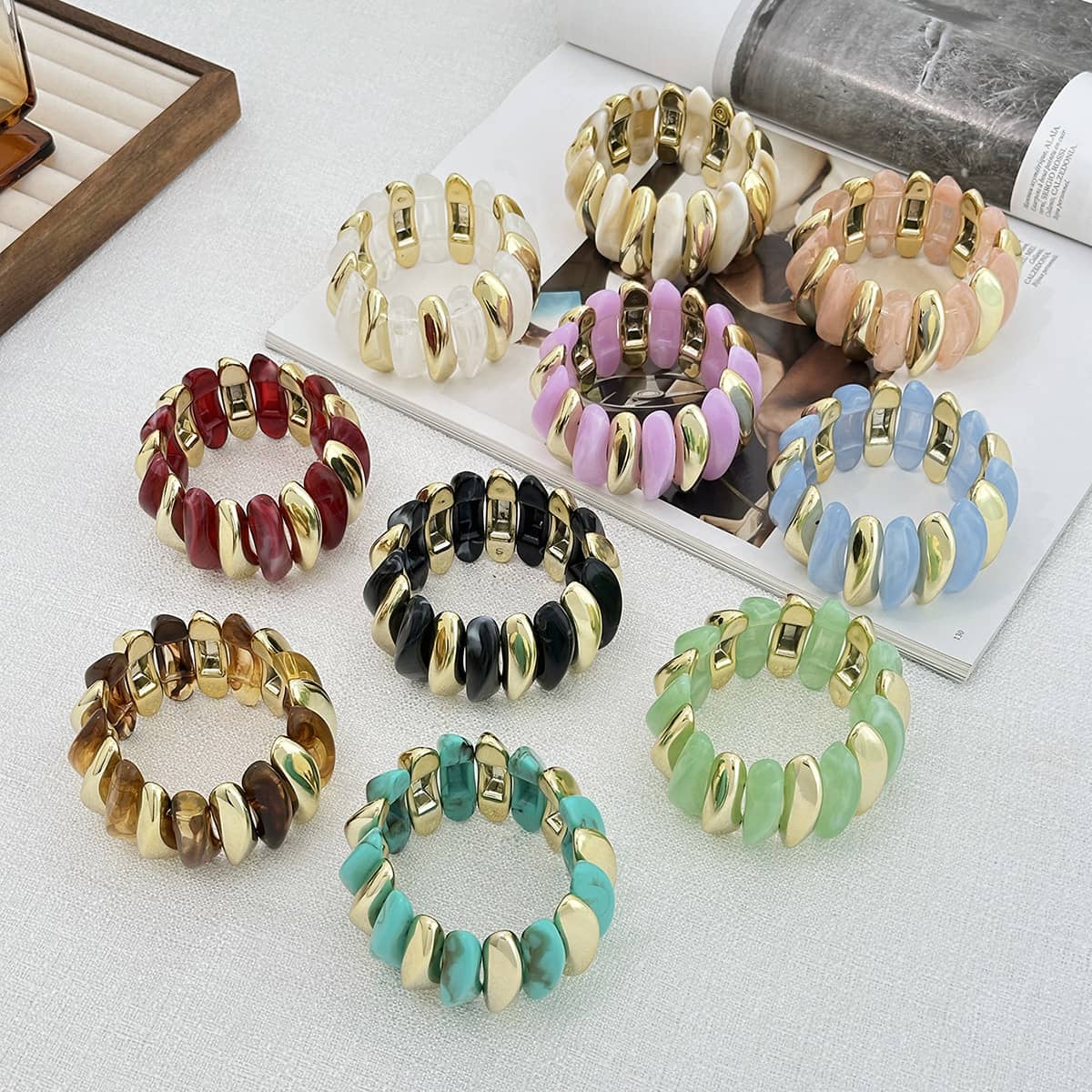 Angry — Chromatic Release · Gold & Resin Elastic Bracelet