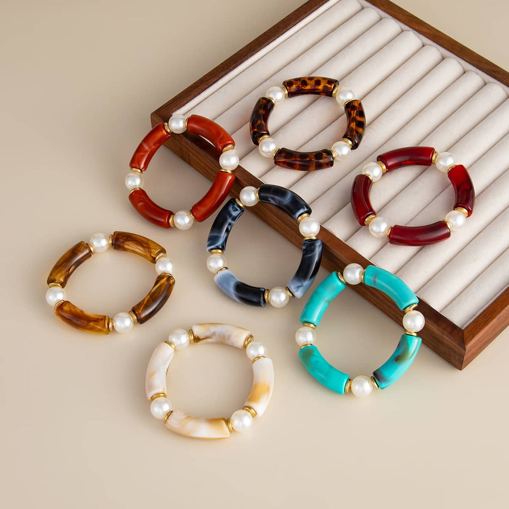 Angry — Softened Tension · Marbled Resin & Pearl Elastic Bracelet