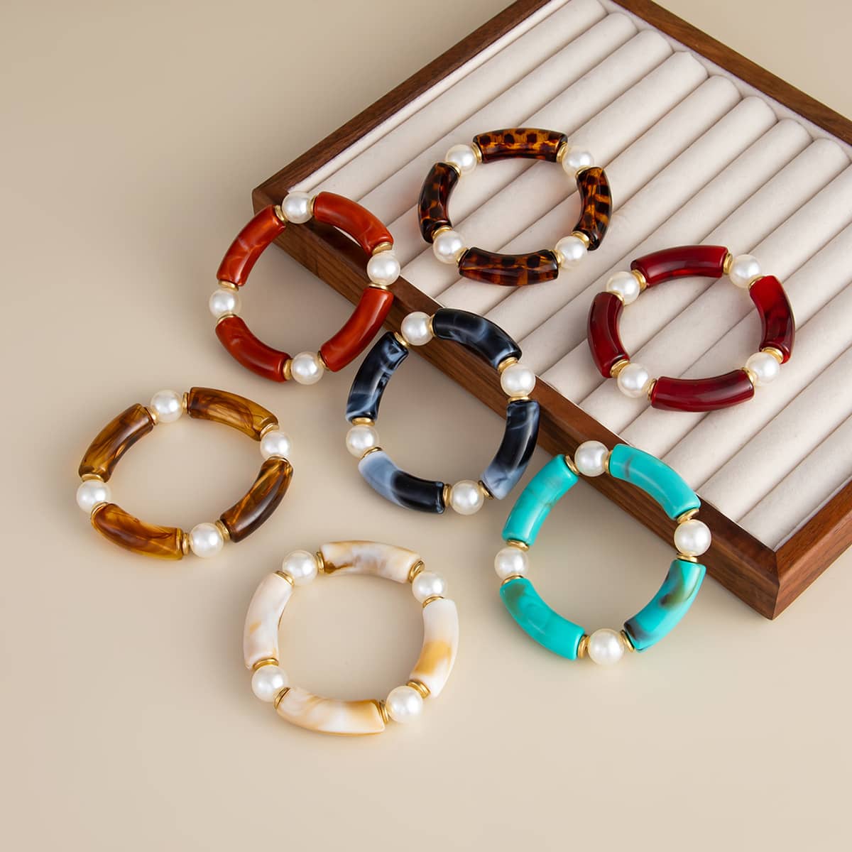 Angry — Softened Tension · Marbled Resin & Pearl Elastic Bracelet