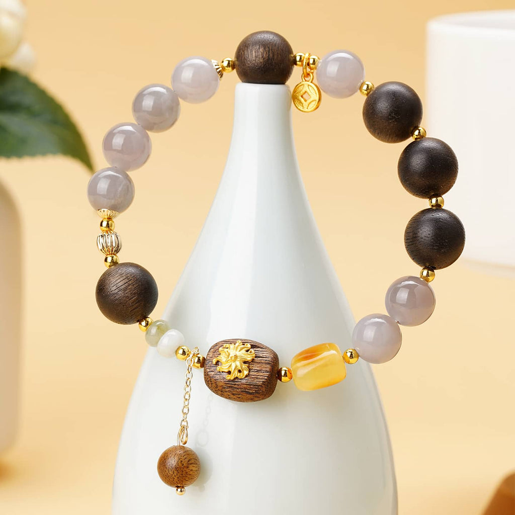 Calm — Quiet Stone · Natural Smoky Hetian Jade & Sandalwood Bracelet
