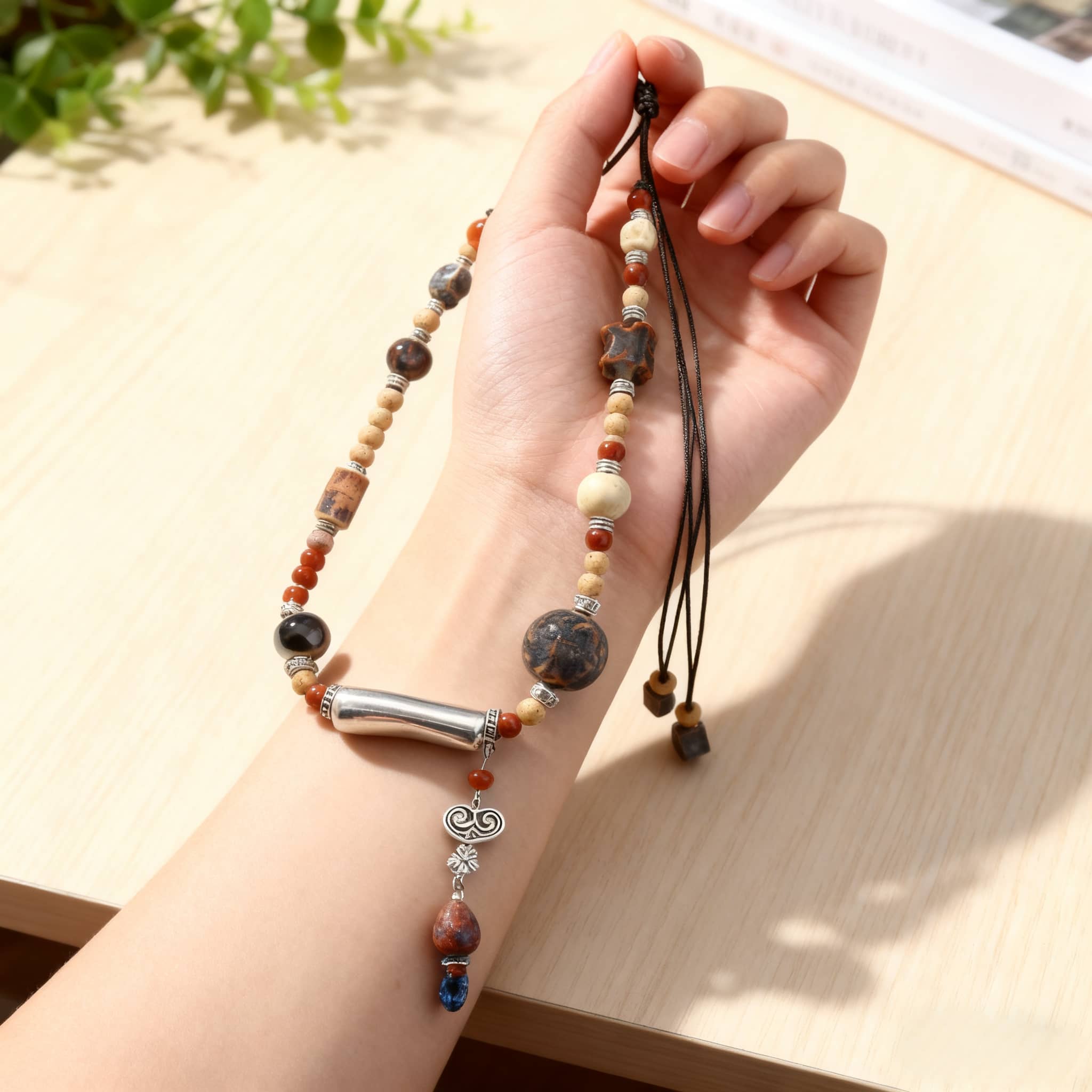 Insecure Necklace with Lavender Grey Ceramic Pendant and Unique Bead Design for Stylish Accessories