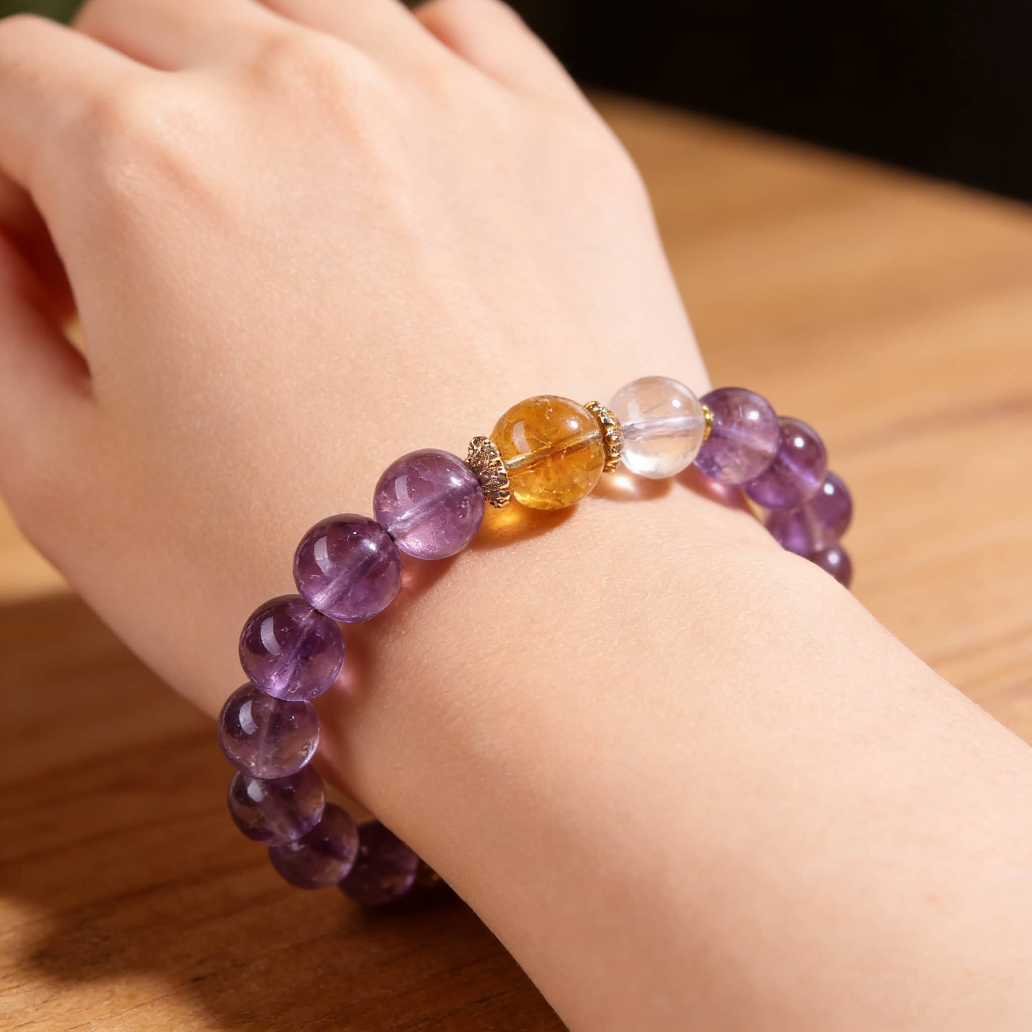 Anxious — Gentle Clarity · Amethyst, Yellow Topaz & Clear Quartz Bracelet
