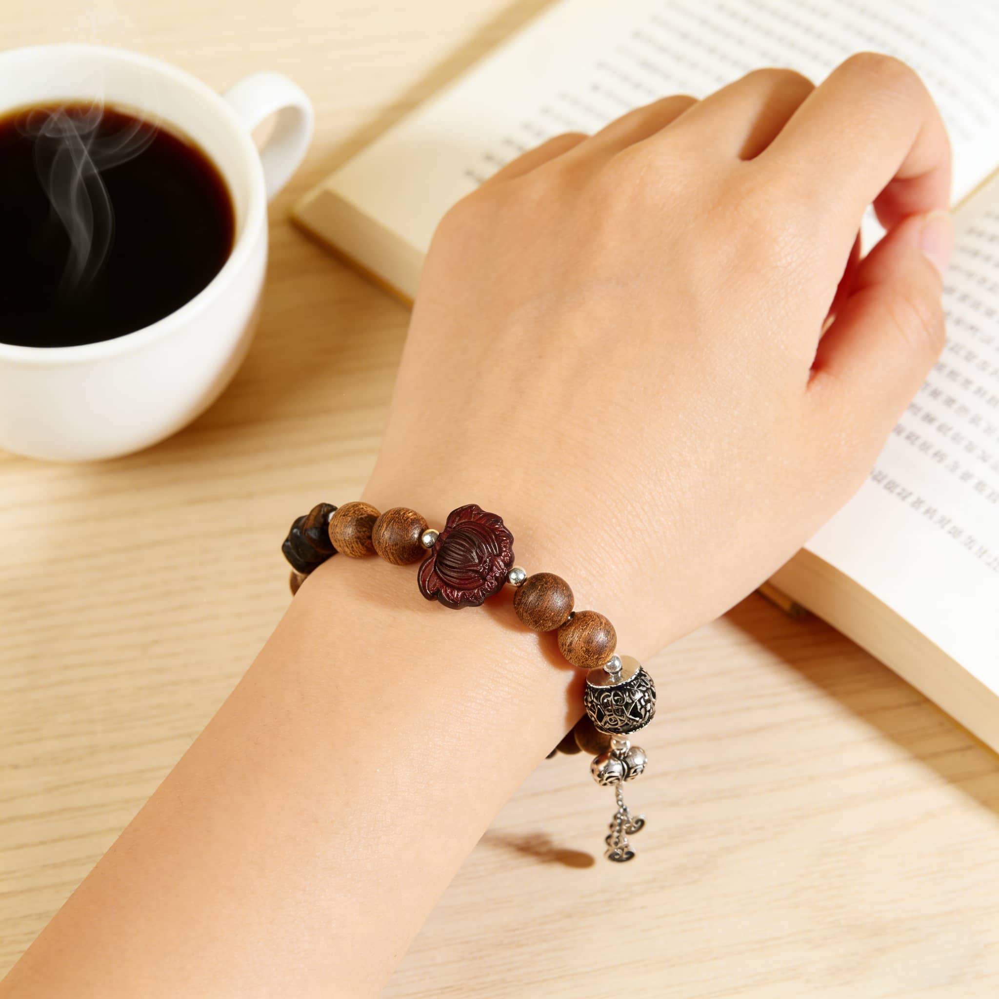 Calm — Lotus Whisper · Borneo Agarwood & Rosewood Bracelet