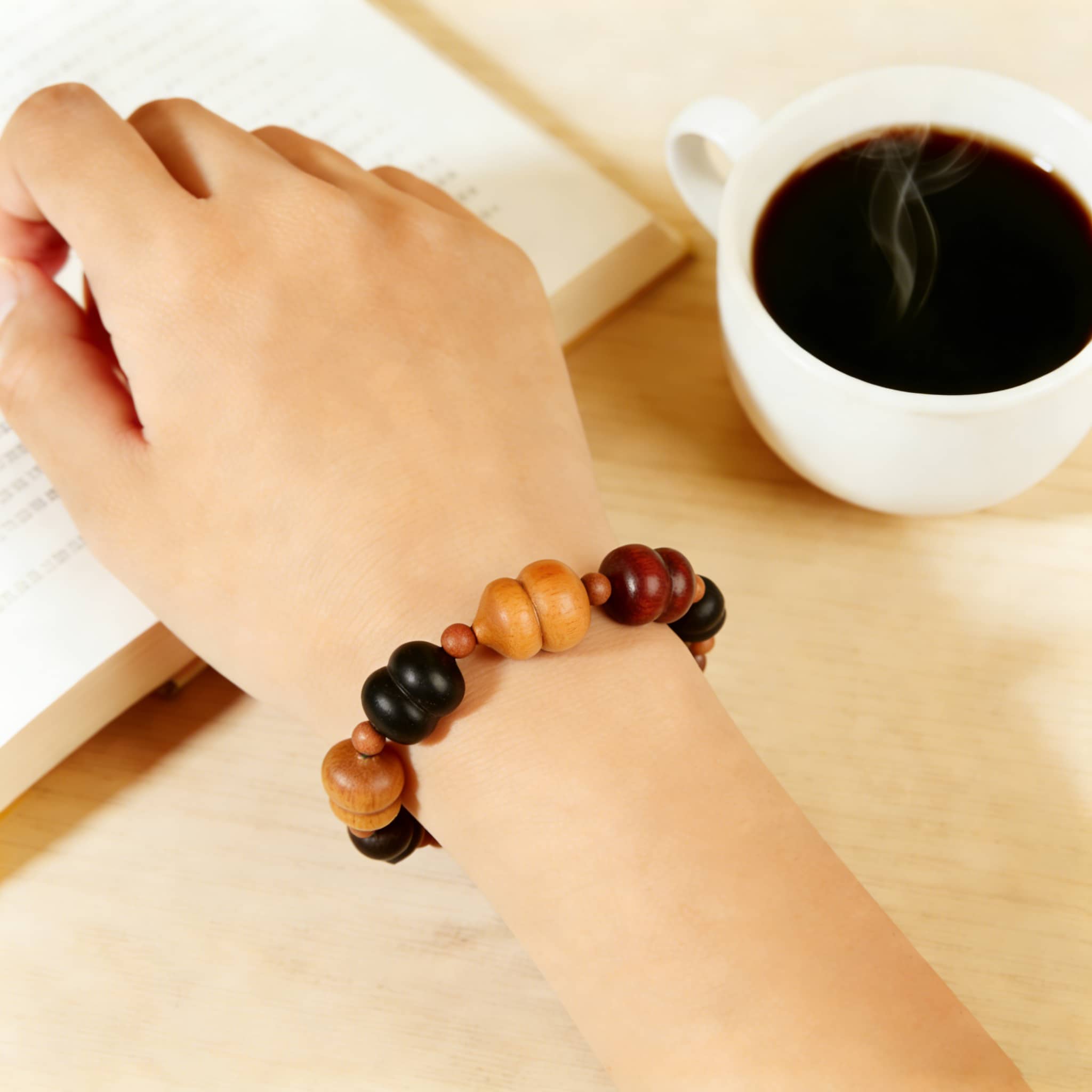 Calm — Serene Harvest · Sandalwood & Multi-Gem Gourd Bracelet