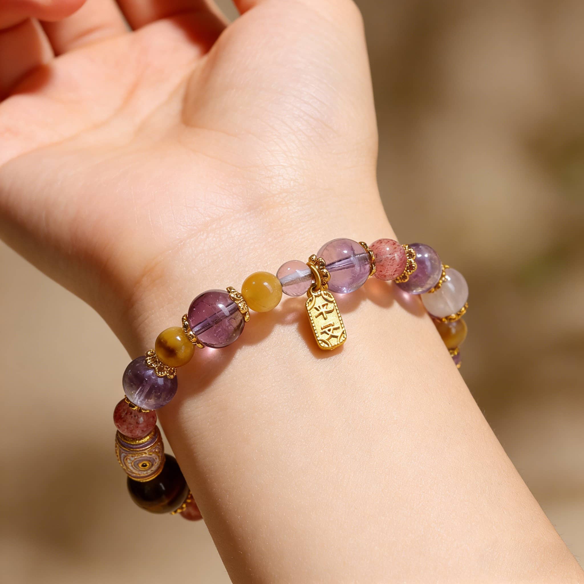 Anxious — Fiery Harmony · Nine-Purple Crystal Multi-Gem Bracelet