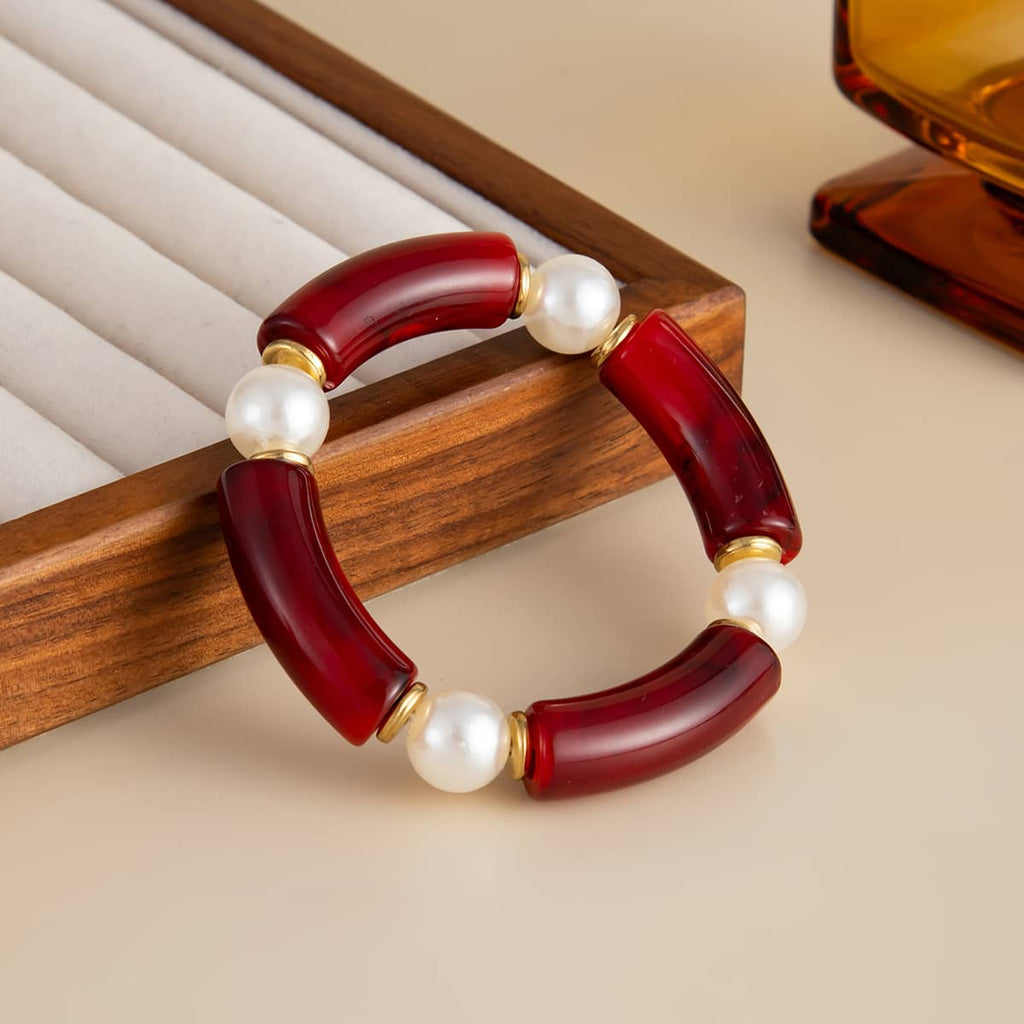 Angry — Softened Tension · Marbled Resin & Pearl Elastic Bracelet