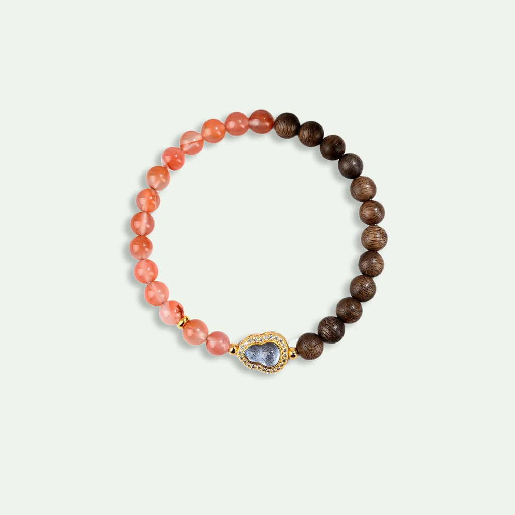 Calm — Flowing Harmony · Natural Ice-Drift Red Agate & Sandalwood Gourd Bracelet