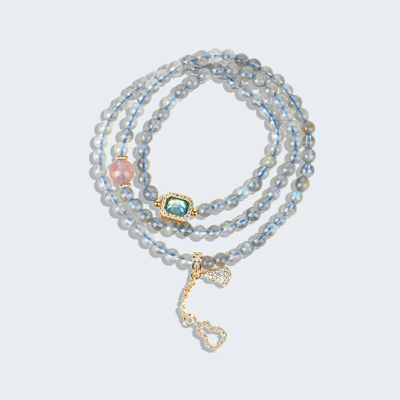 Anxious — Triple Harmony · Labradorite & Strawberry Crystal Bracelet