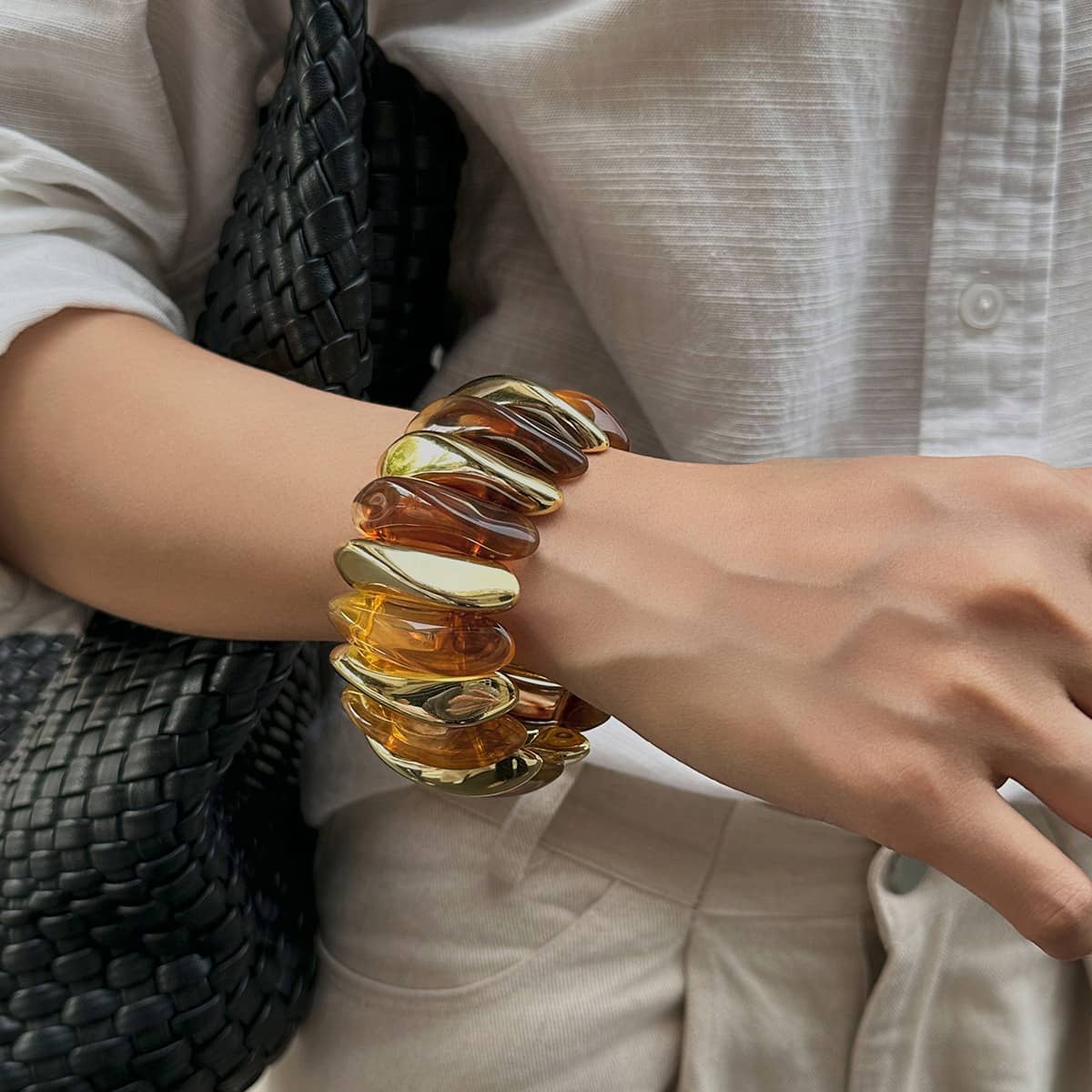 Angry — Chromatic Release · Gold & Resin Elastic Bracelet