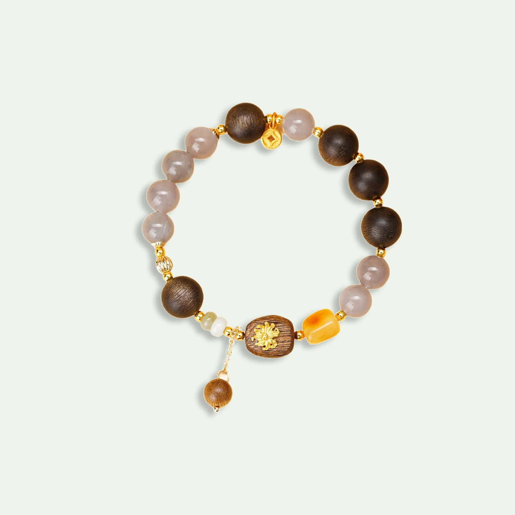 Calm — Quiet Stone · Natural Smoky Hetian Jade & Sandalwood Bracelet