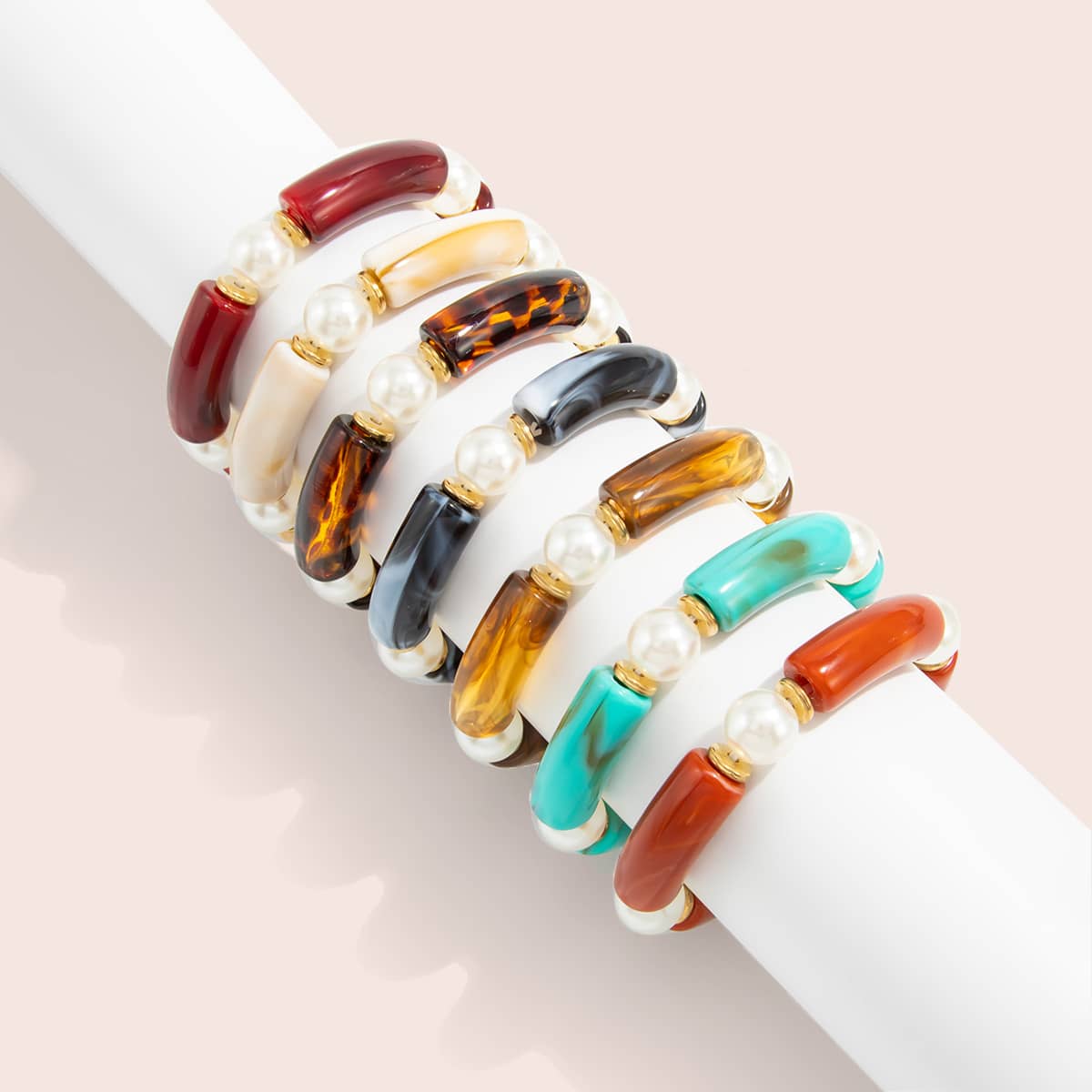 Angry — Softened Tension · Marbled Resin & Pearl Elastic Bracelet