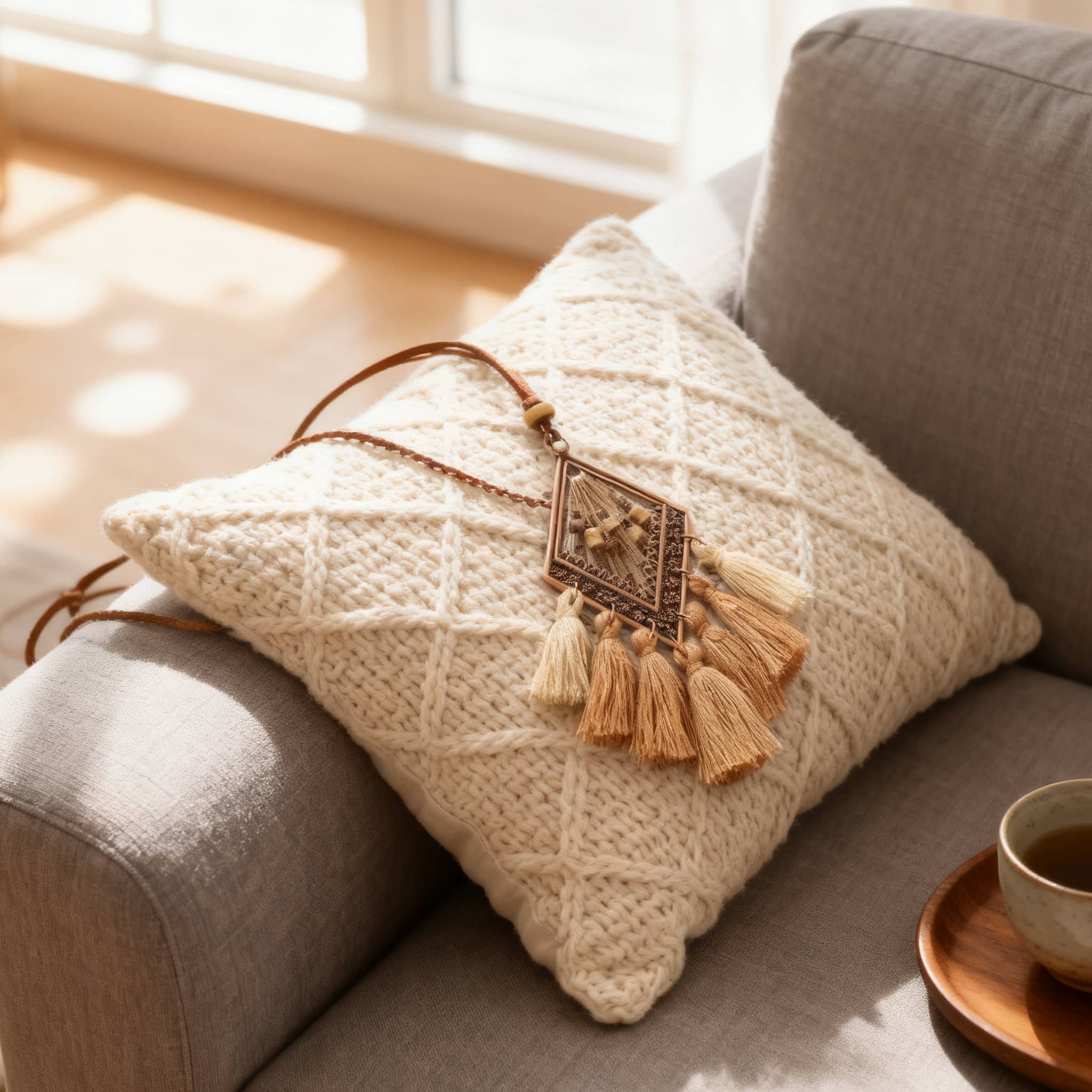 5 Senses fringe boho calming necklace with tassel details for a stylish touch