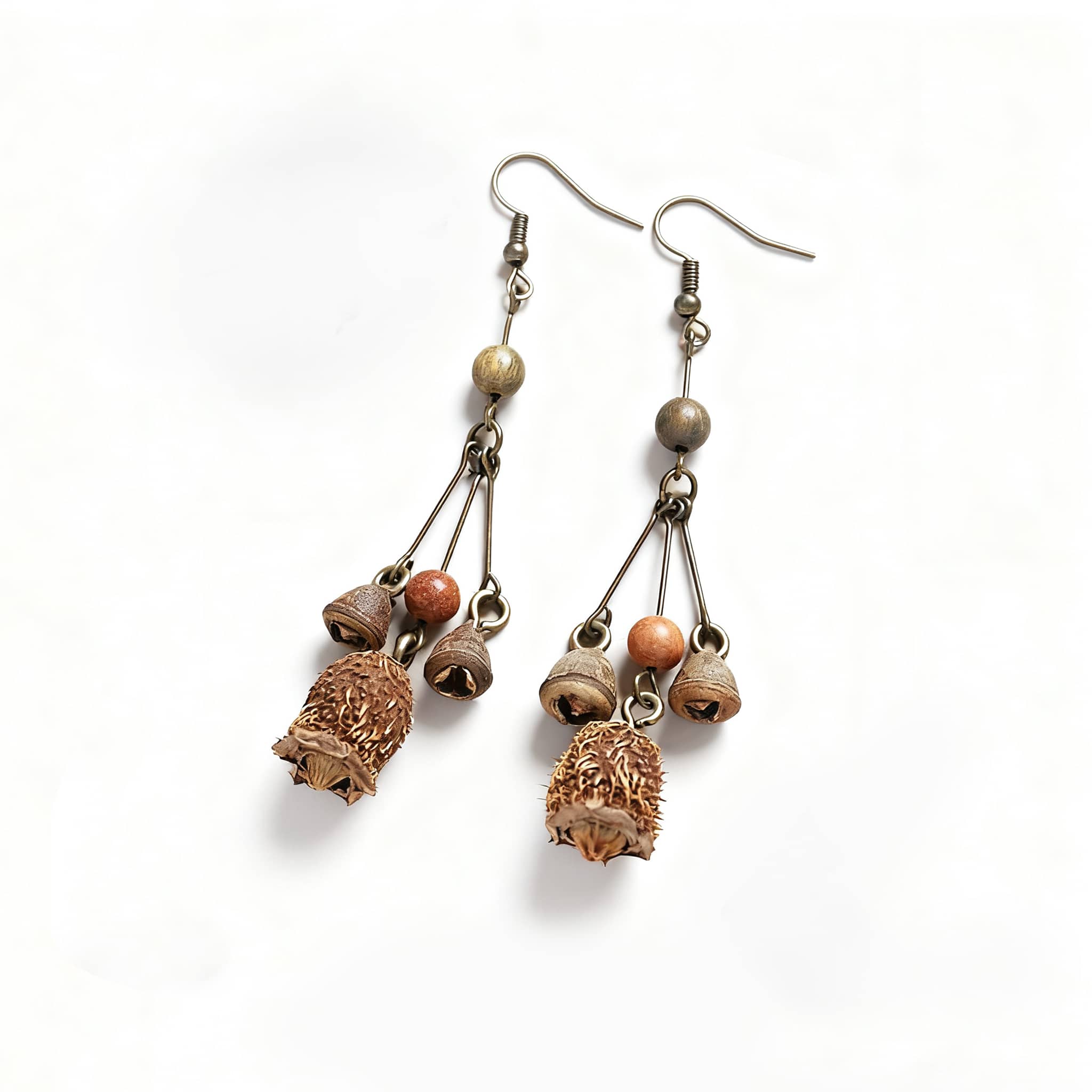 Handcrafted fruit and berry tassel earrings with earthy tones and unique designs