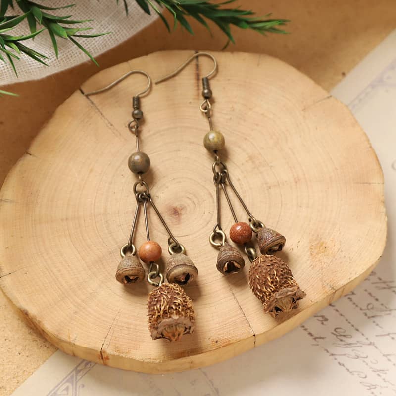Unique fruit and berry tassel earrings with rustic design and natural materials