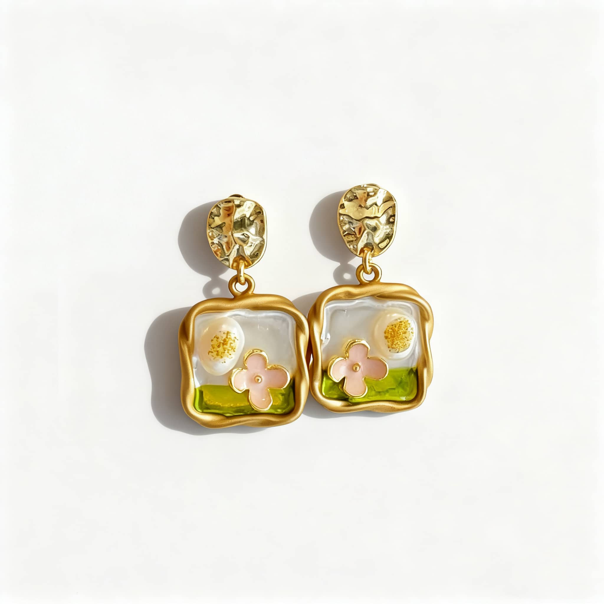 Garden enamel pearl earrings with floral design and gold accents for a stylish look