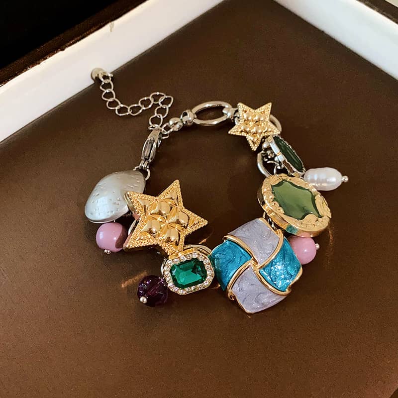 Geometric color-block bracelet with colorful charms and star accents by 5 Senses