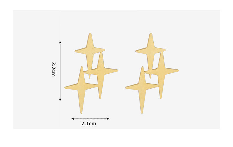 Gold star stud earrings with three connected stars measuring 3.2 cm by 2.1 cm