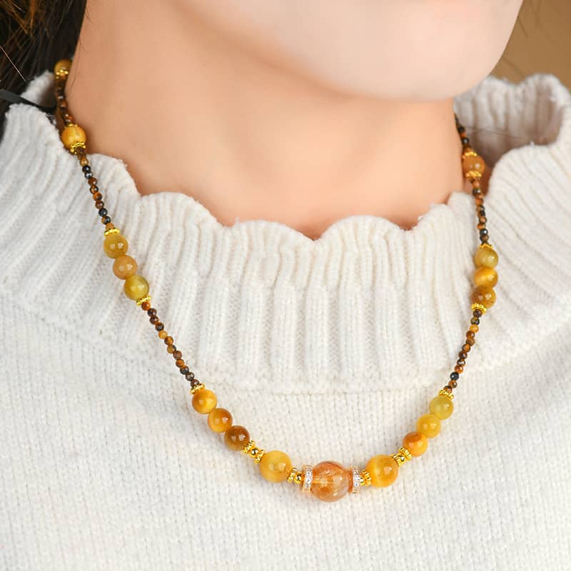Golden tiger's eye anxiety necklace featuring smooth gemstones for calming energy