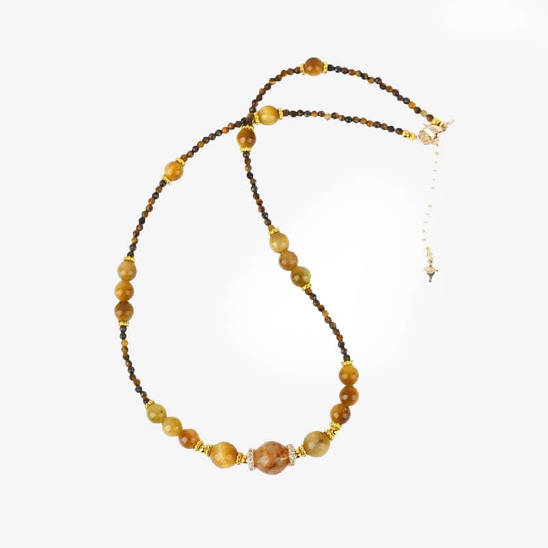 Golden tiger's eye anxiety necklace with polished beads for calming energy and style