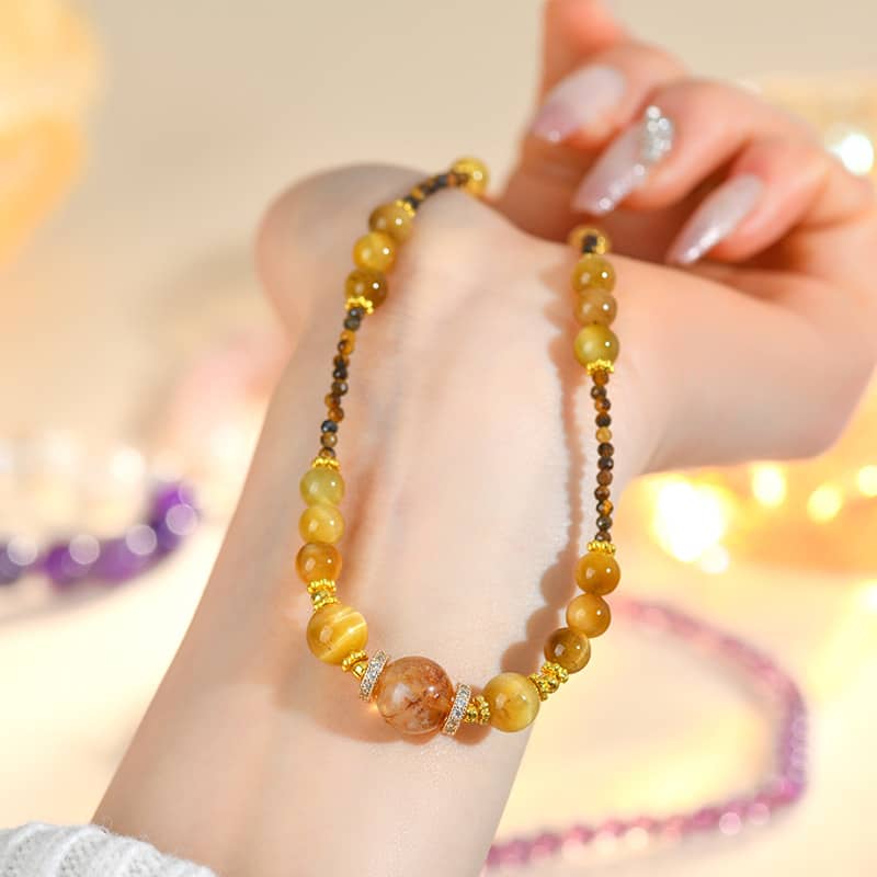 Golden tiger's eye anxiety necklace with soothing beads for stress relief and emotional balance
