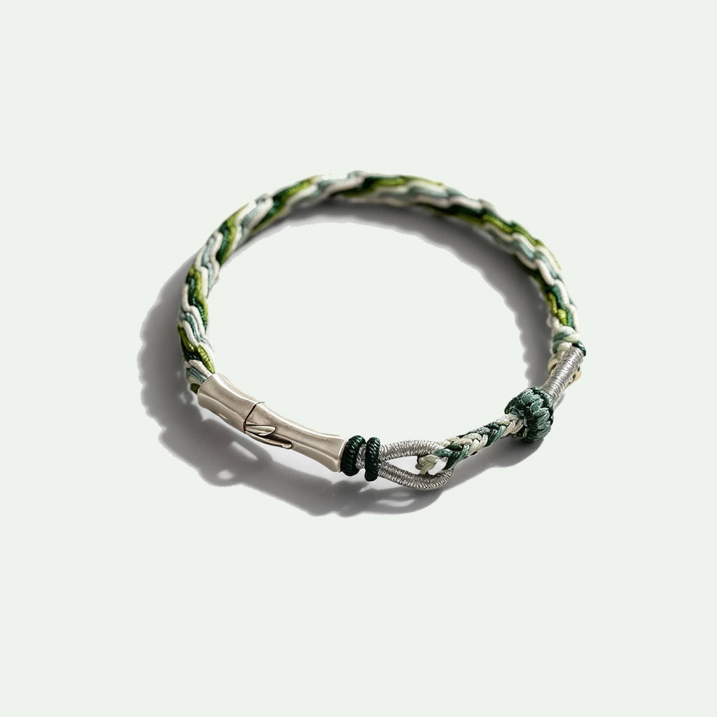 Green cord mindfulness bracelet by 5 Senses with a textured design for relaxation and style