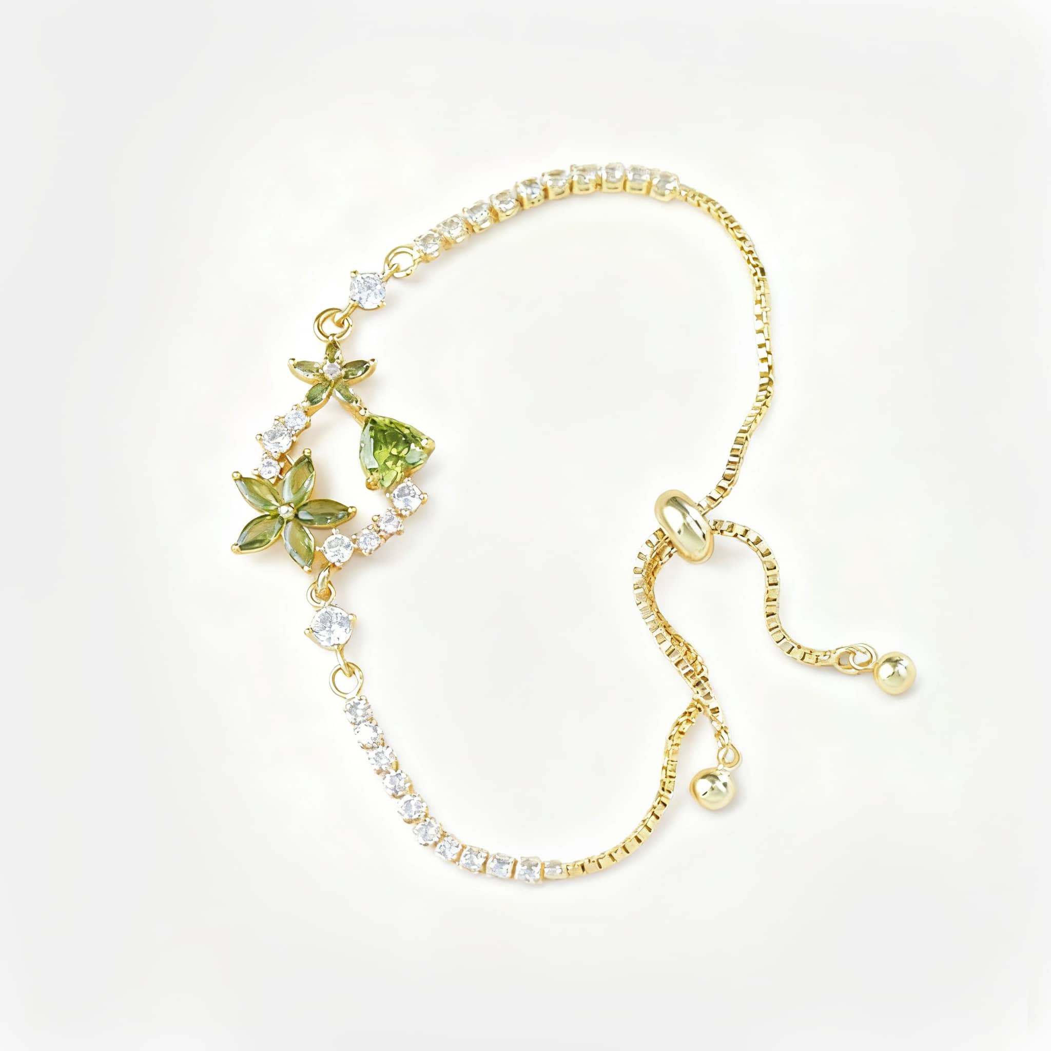 Beautiful green floral zircon bracelet with gold accents and sparkling stones for a stylish look