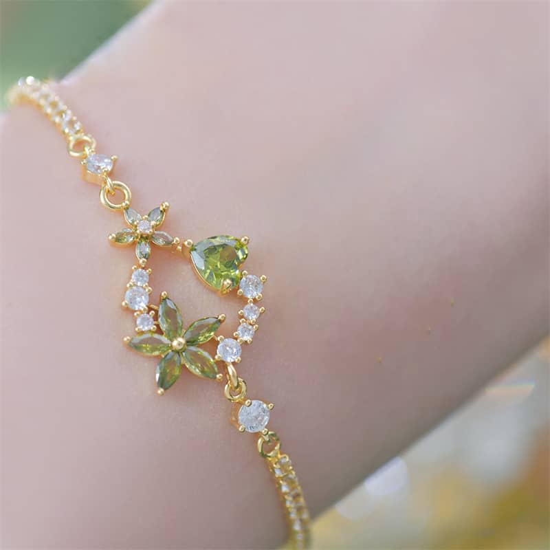 Elegant green floral zircon bracelet by 5 Senses featuring sparkling stones and delicate design