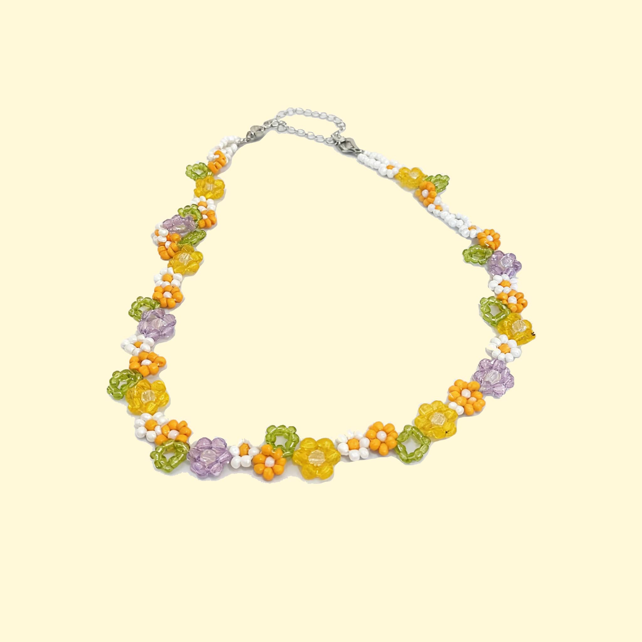 Joy hand-beaded floral necklace with colorful flowers and beads for a vibrant look