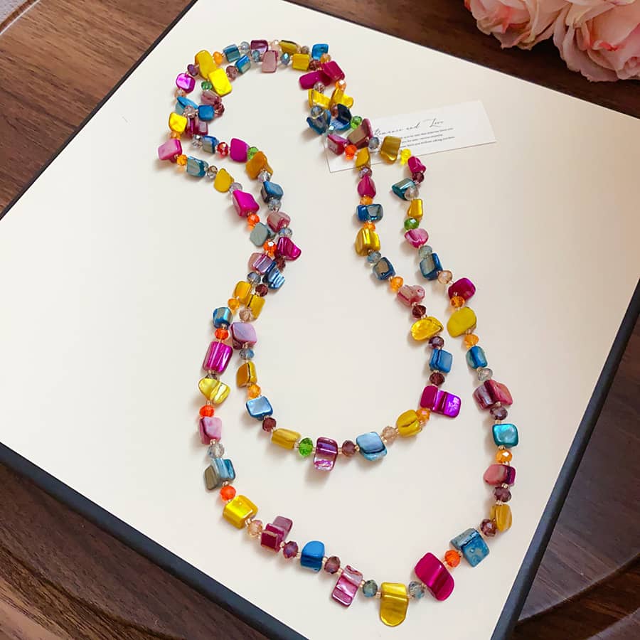 Vibrant irregular crystal bead necklace featuring a mix of colorful beads for a joyful accessory