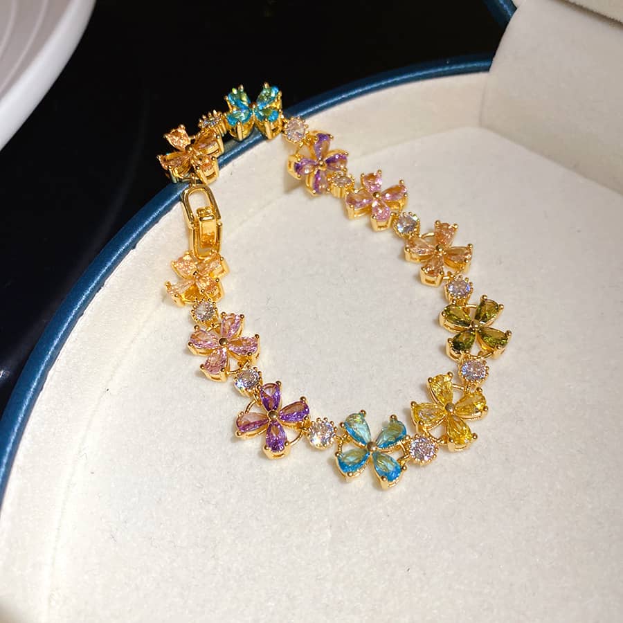 Stunning joyful floral zirconia snap bracelet with colorful butterfly designs for a vibrant style
