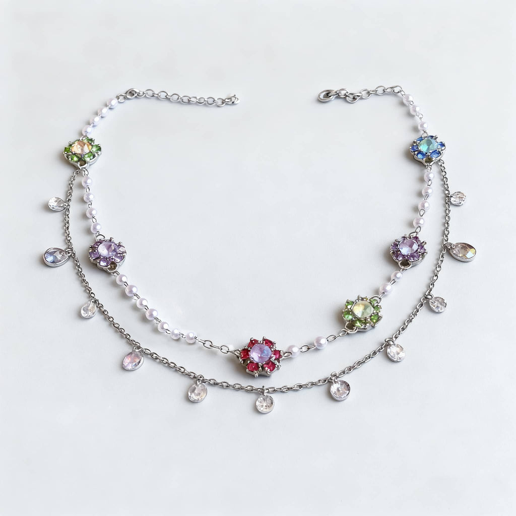 Joyful gemstone necklace for women with colorful gems and delicate silver chains