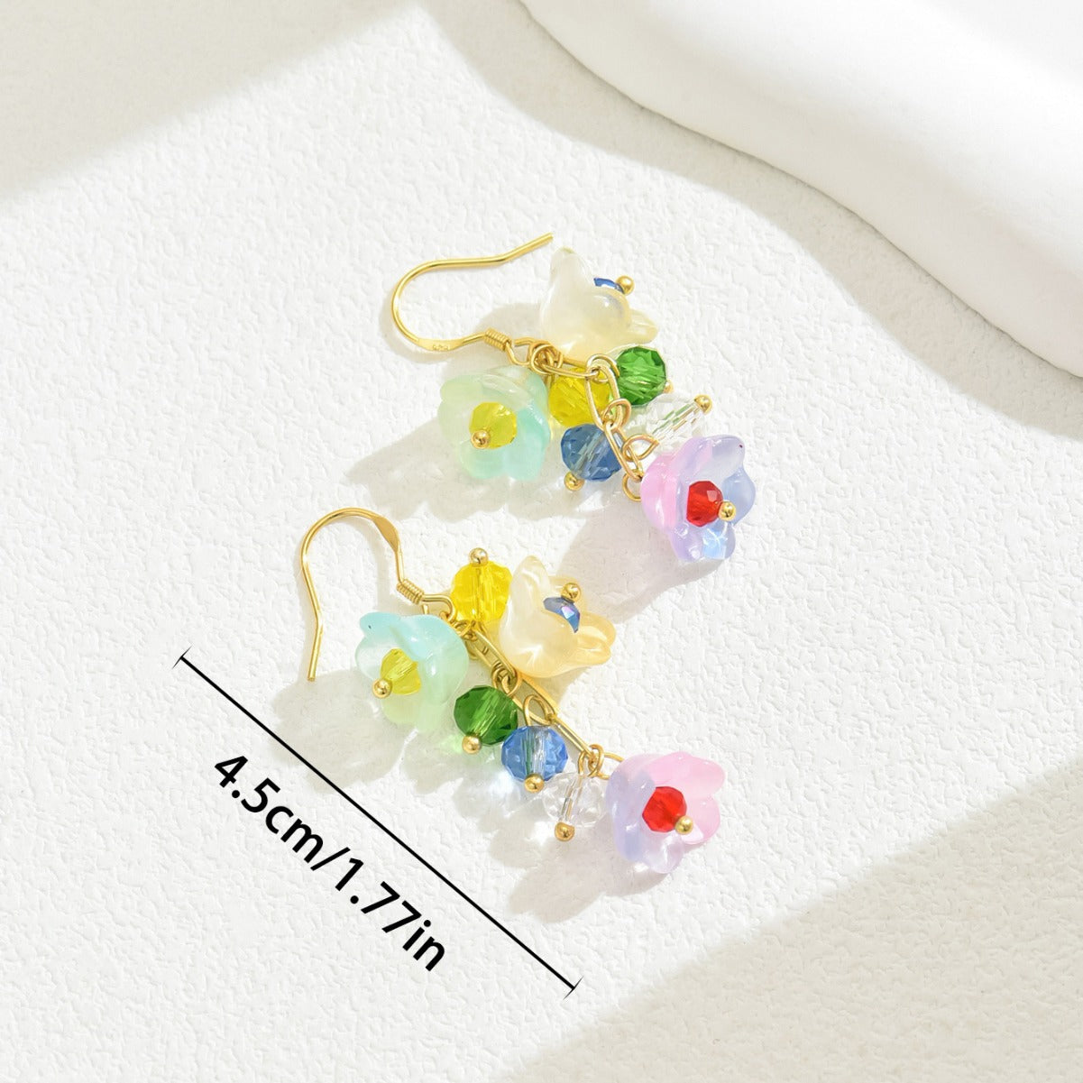 colorful floral stud earrings inspired pastel resin flower dangle earrings with gold hooks and glass beads